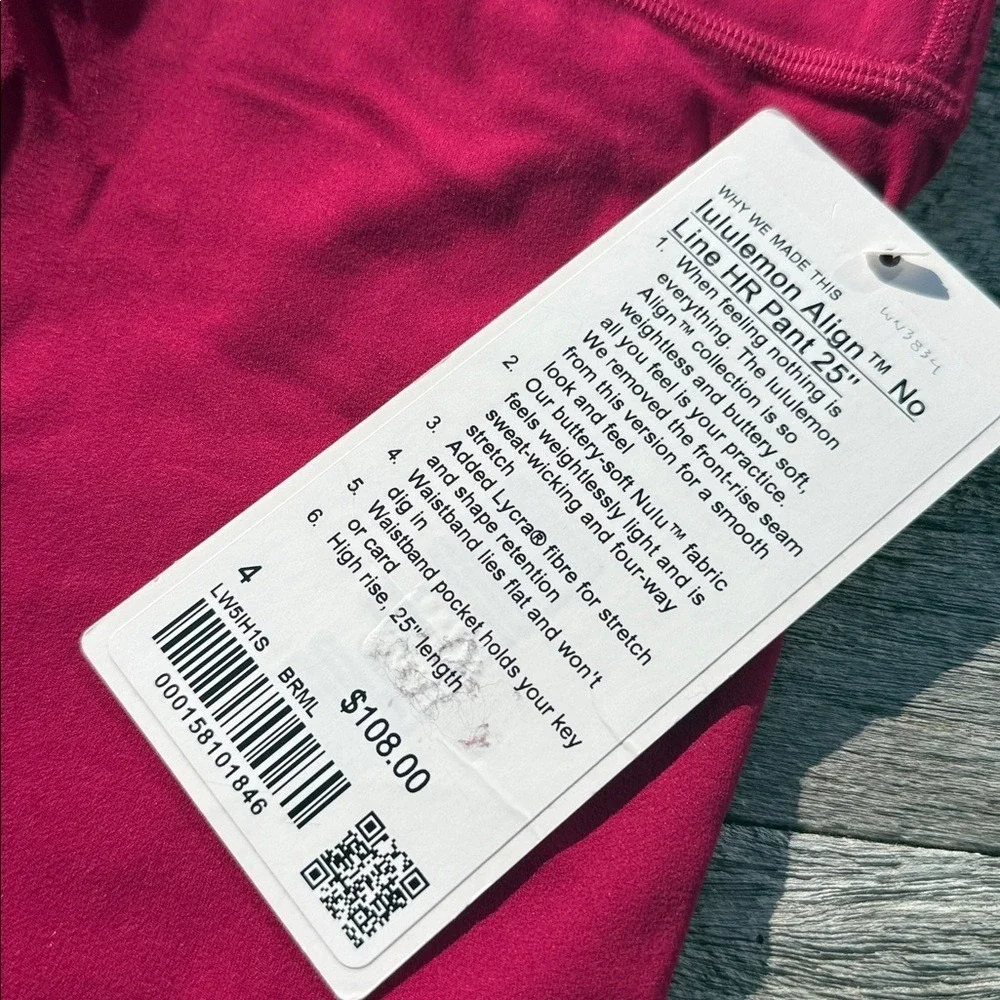 Lululemon Align No Line High-Rise Pant 25" Berry Rumble pink size 4‎ NWT - Picture 2 of 5